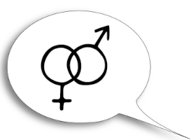 Langage inclusif. Bulle de dialogue par Sabine Kroschel et symboles de genre par OpenClipart-Vectors (licence Pixabay).